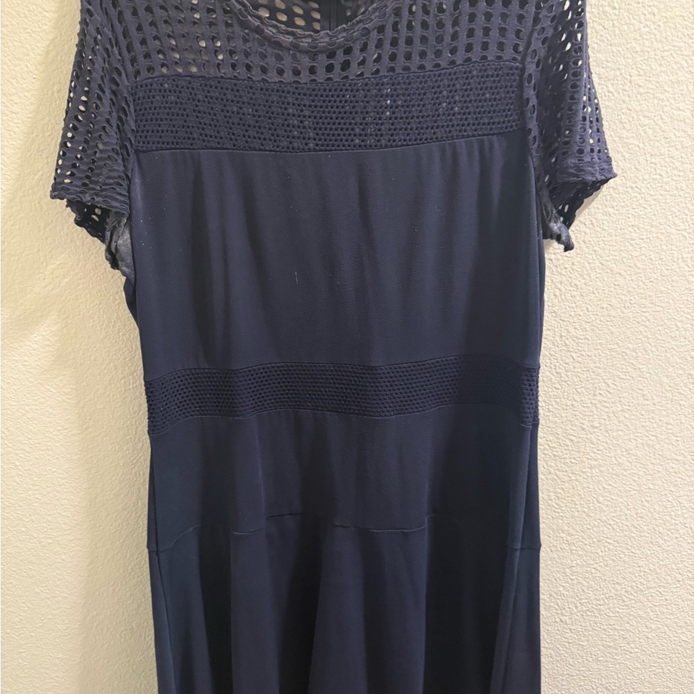 Navy Blue Mesh Short Sleeve Dress